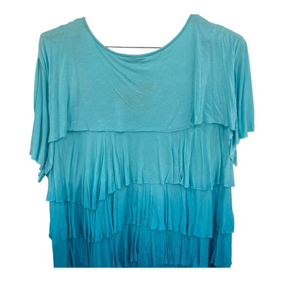 Oso Casuals 3X Turquoise Blue Rayon Ruffle Tiered Layer Short Sleeve Top Tunic - Picture 4 of 7